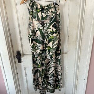 Victoria's Secret Cream & Green Tropical Print Wide-Leg Pants